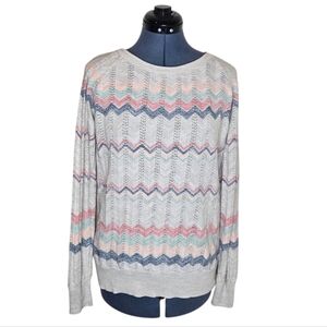 Torrid Round Neck Long Sleeve Cream Chevron Open Knit Sweater XL 0